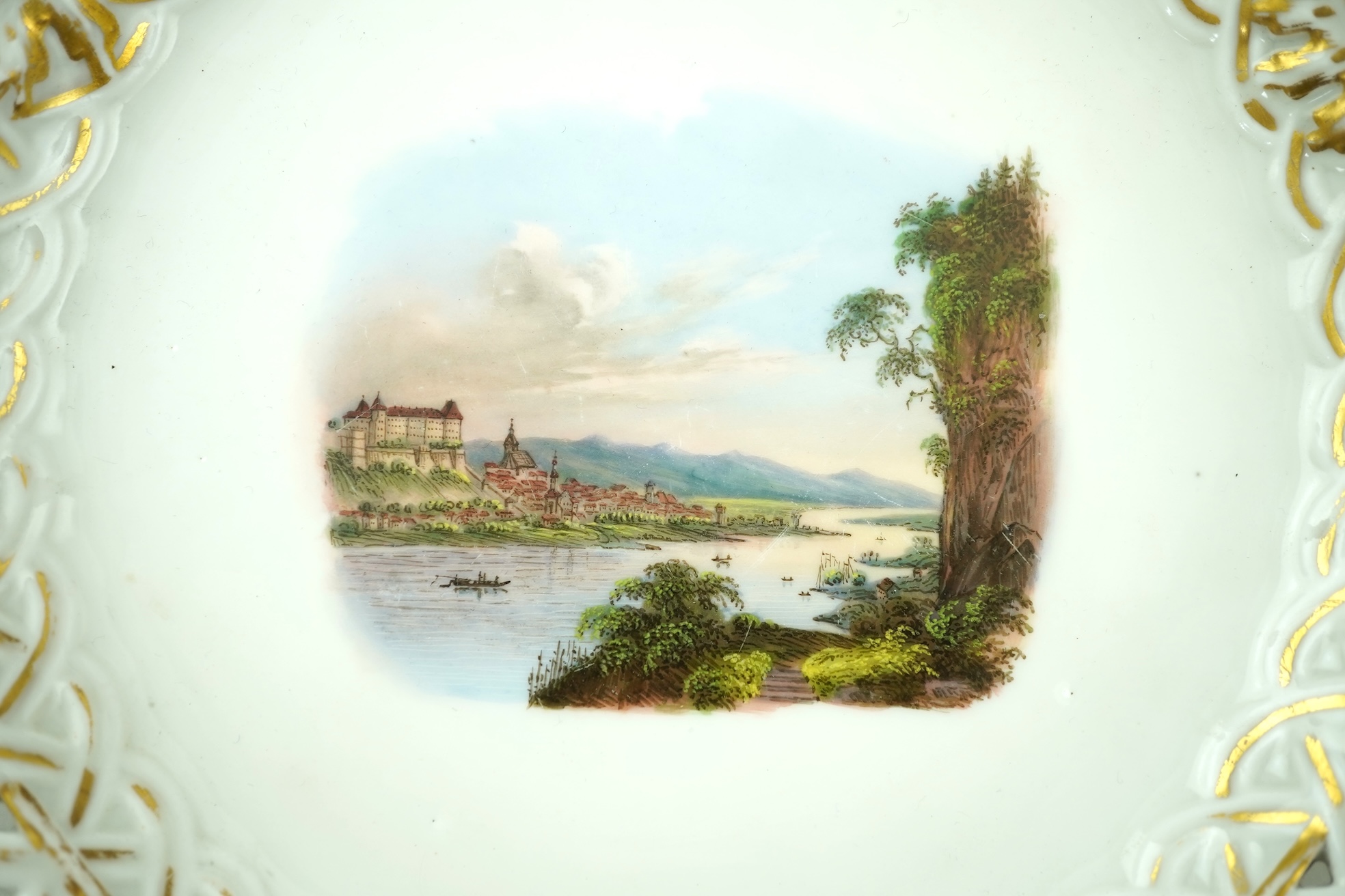 A Meissen topographical reticulated dresser plate, 19th century